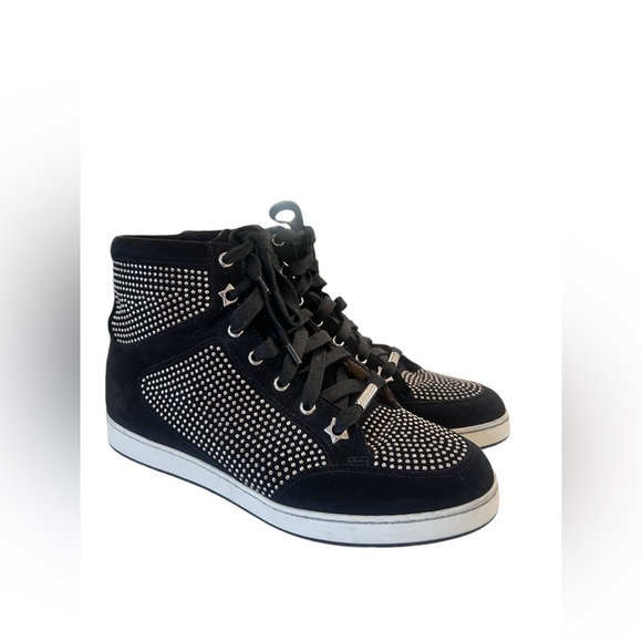 Jimmy Choo Black Lace  Suede Tokyo High Top Sneakers - Picture 5 of 8